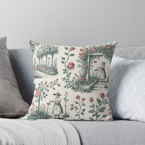 Item preview, English Cottage Garden Toile Pattern – Sage Green Toile de Jouy Cottagecore Floral Design designed and sold by Tamas Das.