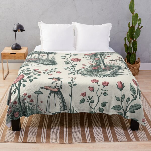 Item preview, English Cottage Garden Toile Pattern – Sage Green Toile de Jouy Cottagecore Floral Design designed and sold by Tamas Das.