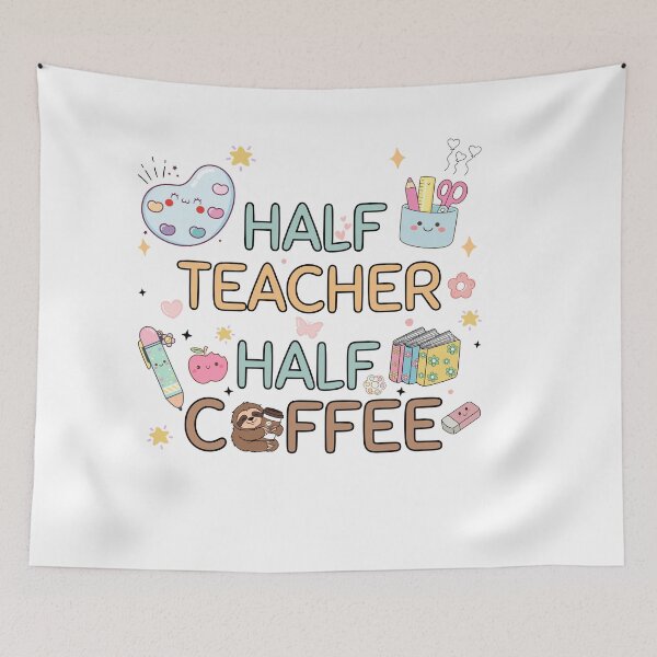Item preview, "Half Teacher Half Coffee" Cute Colorful Doodles Coffee Loving Teacher Tee designed and sold by Pansilu Designs.