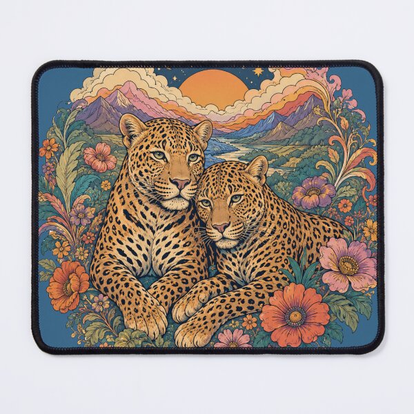 Item preview, Leopard Pair in Vintage Floral Mountain Sunset designed and sold by Skyrocketz.