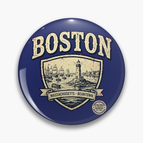 Item preview, Boston Massachusetts Beantown Lighthouse Vintage Shield designed and sold by Normandy Road Heritage™ - Vintage Garage Art.
