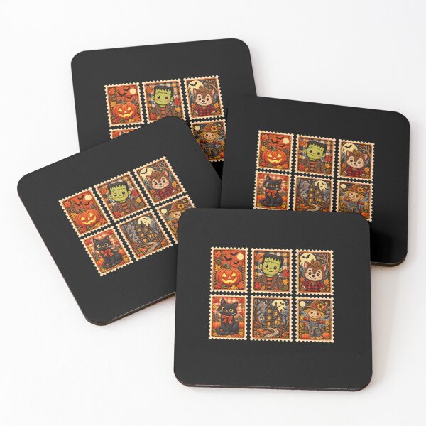 Item preview, Kawaii Vintage Halloween Stamps – Cute Pumpkin, Frankenstein, Werewolf, Black Cat & Scarecrow designed and sold by ALH Apparel.