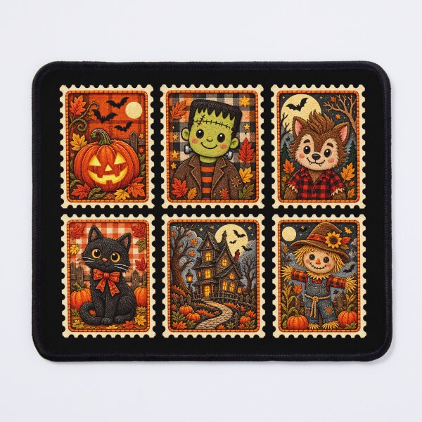 Item preview, Kawaii Vintage Halloween Stamps – Cute Pumpkin, Frankenstein, Werewolf, Black Cat & Scarecrow designed and sold by ALH Apparel.