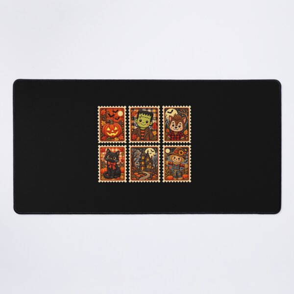 Item preview, Kawaii Vintage Halloween Stamps – Cute Pumpkin, Frankenstein, Werewolf, Black Cat & Scarecrow designed and sold by ALH Apparel.