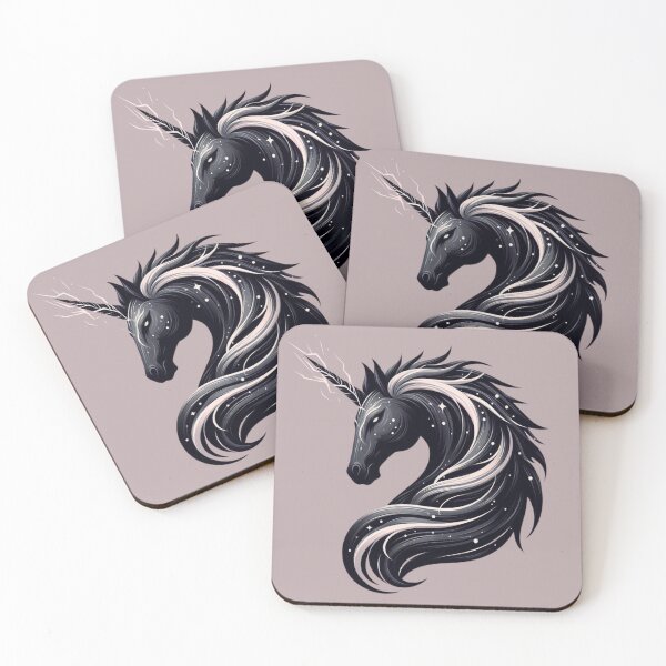 Item preview, Dark Black Unicorn Art - Glowing Mane & Thunder Horn Fantasy designed and sold by gkhanco.