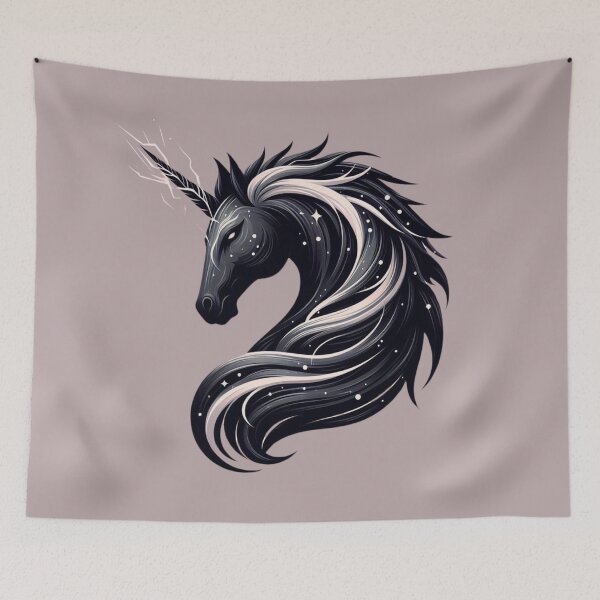 Item preview, Dark Black Unicorn Art - Glowing Mane & Thunder Horn Fantasy designed and sold by gkhanco.