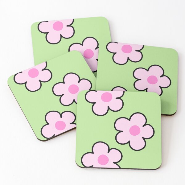 Item preview, Pink Retro Flowers on Green Background designed and sold by jianina-alondra.