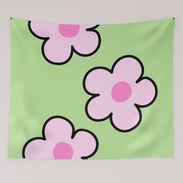 Item preview, Pink Retro Flowers on Green Background designed and sold by jianina-alondra.