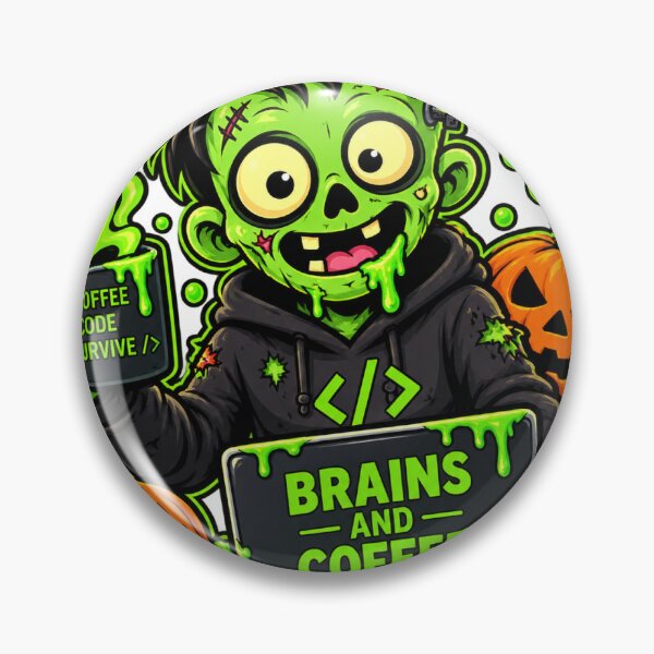 Item preview, Zombie Programmer Needs Brains and Coffee Halloween T-Shirt and Sticker designed and sold by PixelForge Studio2.
