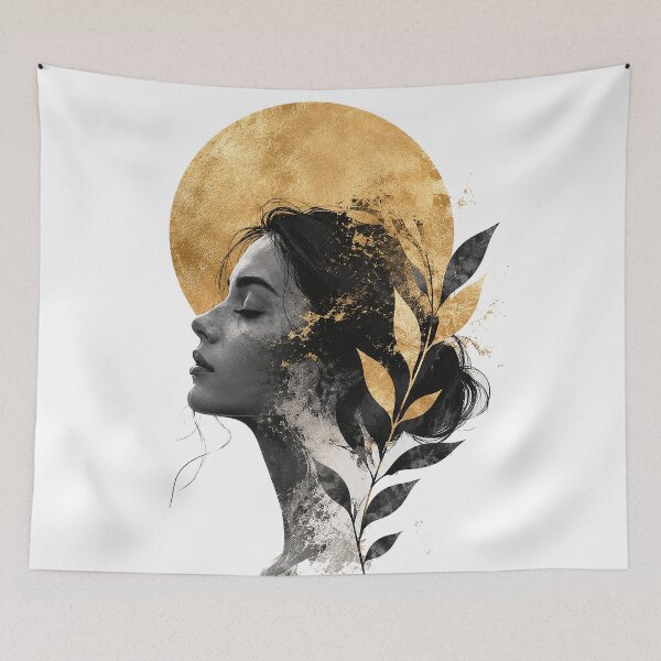 Item preview, Retrato de mujer botánica con luna dorada designed and sold by GRFORA.