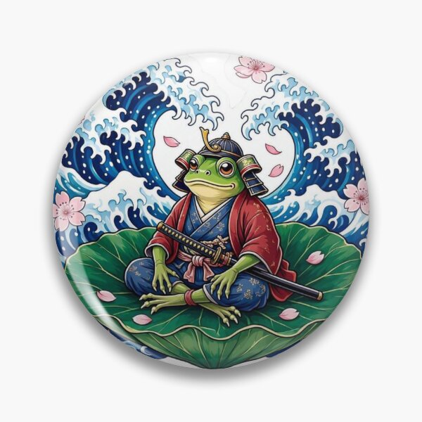 Item preview, Japanese Samurai Frog Wave Art - Cute Cottagecore Sakura Aesthetic designed and sold by gkhanco.