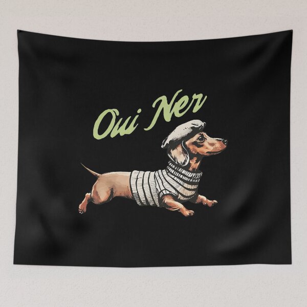 Item preview, Dachshund in Beret & Stripes Oui Ner French Dog Art designed and sold by GiaoCalonas.