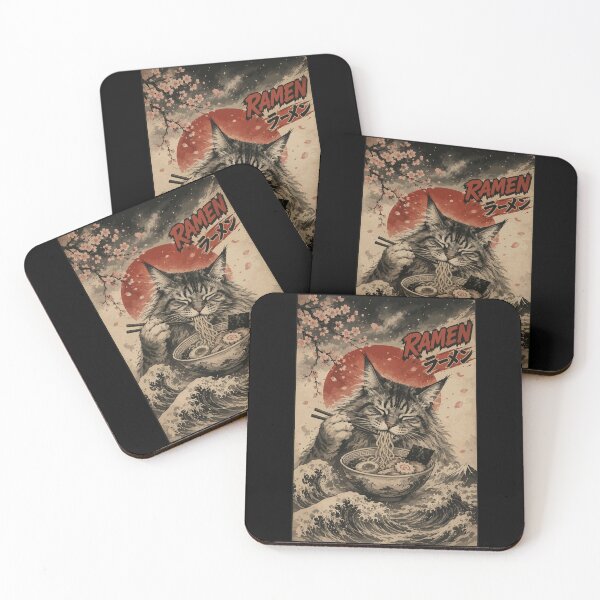 Item preview, Maine Coon Cat Ramen Sumie Japanese Vintage designed and sold by TomFrontierArt.