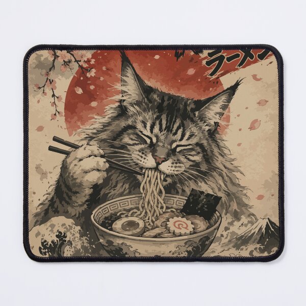Item preview, Maine Coon Cat Ramen Sumie Japanese Vintage designed and sold by TomFrontierArt.