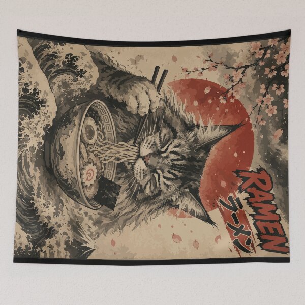 Item preview, Maine Coon Cat Ramen Sumie Japanese Vintage designed and sold by TomFrontierArt.