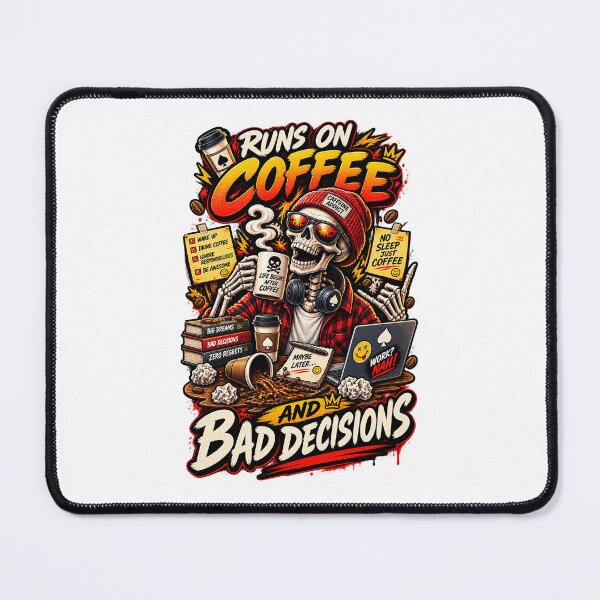 Item preview, Runs On Coffee And Bad Decisions – Funny Skeleton Coffee Lover Retro T-Shirt designed and sold by familysteven.