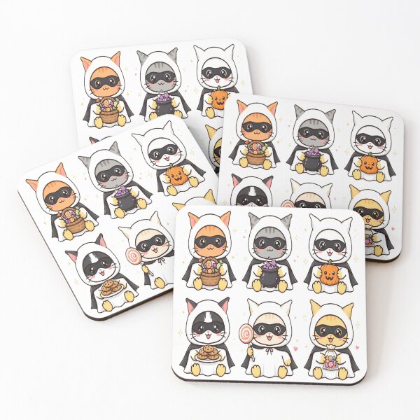 Item preview, Bat Kitty Heroes Set - Six Kawaii Superhero Cats in Ghost Costume Halloween Trick or Treat designed and sold by Ghostlycats2026.