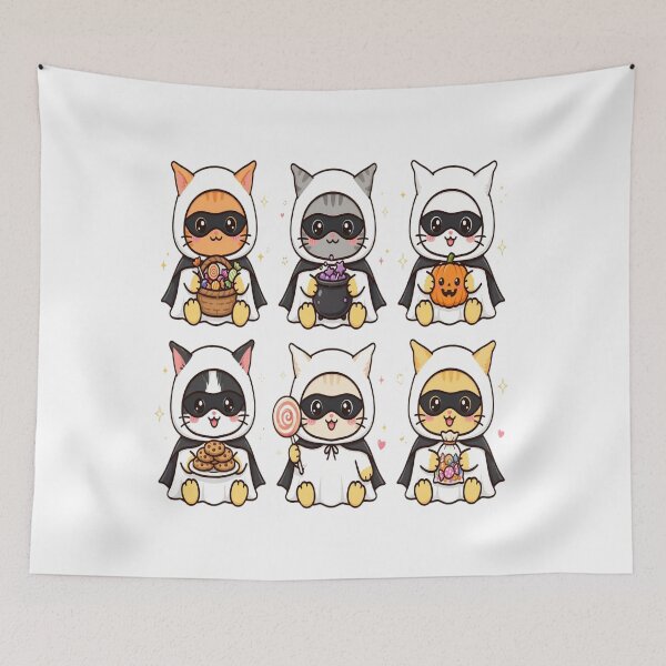 Item preview, Bat Kitty Heroes Set - Six Kawaii Superhero Cats in Ghost Costume Halloween Trick or Treat designed and sold by Ghostlycats2026.