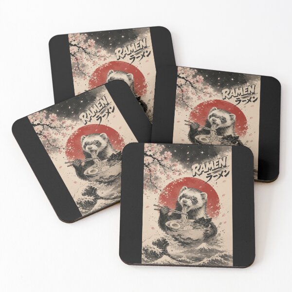 Item preview, Ferret Eating Ramen Sumie Japanese Vintage designed and sold by TomFrontierArt.