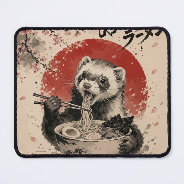 Item preview, Ferret Eating Ramen Sumie Japanese Vintage designed and sold by TomFrontierArt.