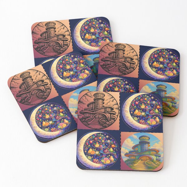 Item preview, Celestial Fruit Moon and Futuristic Architecture Collage designed and sold by Suha Design Studio.