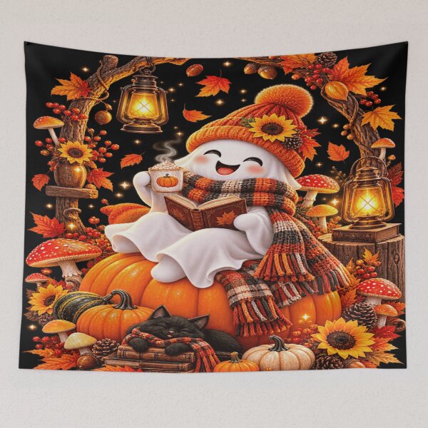 Item preview, Cozy Autumn Ghost Reading Book designed and sold by ASWIN STUDIO.