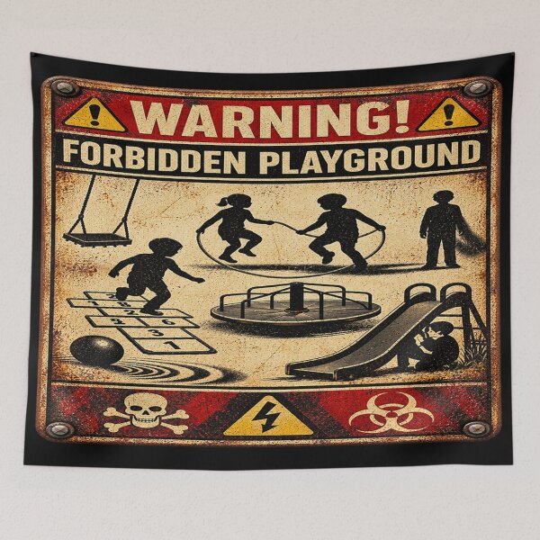 Item preview, Forbidden Playground – Vintage Horror Warning Sign designed and sold by TroviTutto.