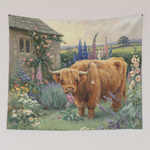 Item preview, Cottage Garden Highland Cow – Highland Cow Cottagecore Floral Impressionist Wall Art designed and sold by Tamas Das.
