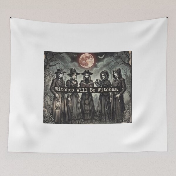 Item preview, Witches Will Be Witches - Vintage Gothic Coven Blood Moon Graveyard Halloween Art designed and sold by Ghostlycats2026.