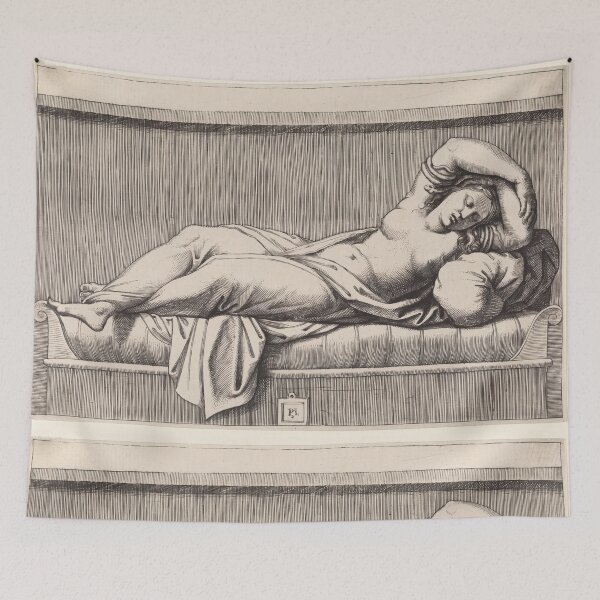 Item preview, Reclining Sleeping Woman Renaissance Engraving designed and sold by artofuniverse.