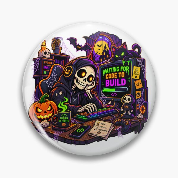 Item preview, Waiting For Code To Build Spooky Skeleton Halloween T-Shirt and Sticker designed and sold by PixelForge Studio2.