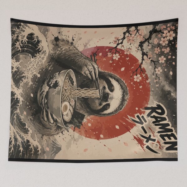 Item preview, Sloth Eating Ramen Sumie Japanese Vintage designed and sold by TomFrontierArt.