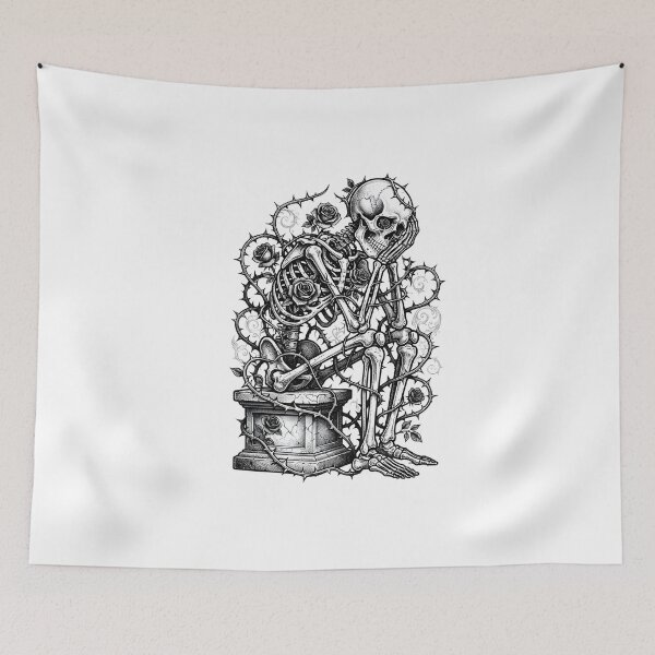 Item preview, Melancholy skeleton in roses - Dark Gothic art designed and sold by OH-MY-GOTH.