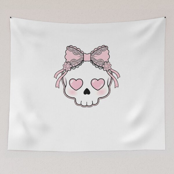 Item preview, Cute kawaii goth skull with pink lace bow designed and sold by OH-MY-GOTH.