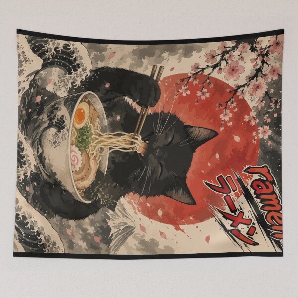 Item preview, Black Cat Ramen Sumie Japanese Vintage designed and sold by TomFrontierArt.