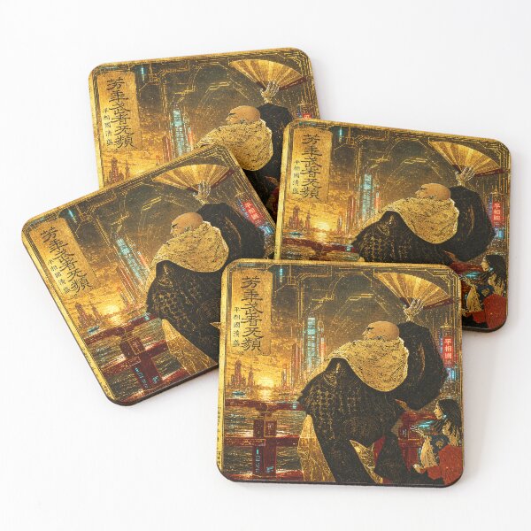 Item preview, Cyberpunk Monk – Futuristic Japanese Ukiyo-e Gold designed and sold by RhymeArc.