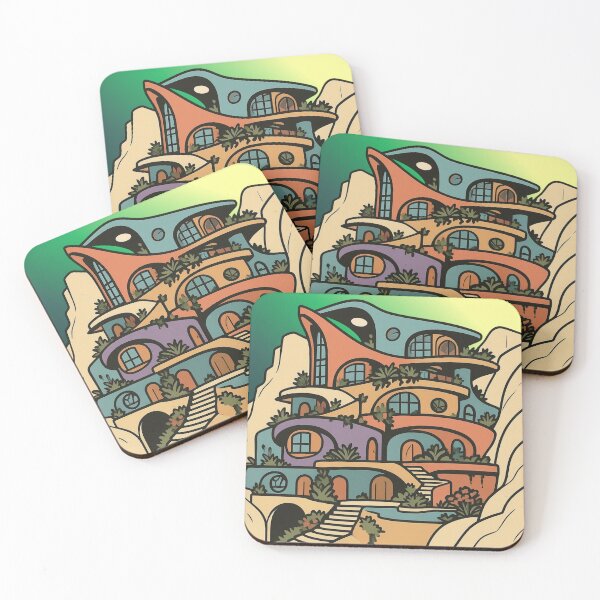 Item preview, Retro Futuristic Desert Cliffside Villa Illustration designed and sold by suha-art.