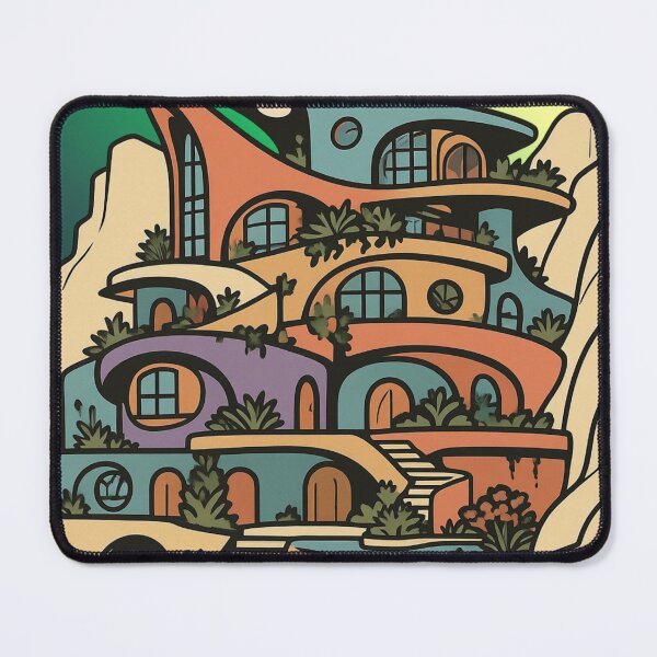 Item preview, Retro Futuristic Desert Cliffside Villa Illustration designed and sold by suha-art.