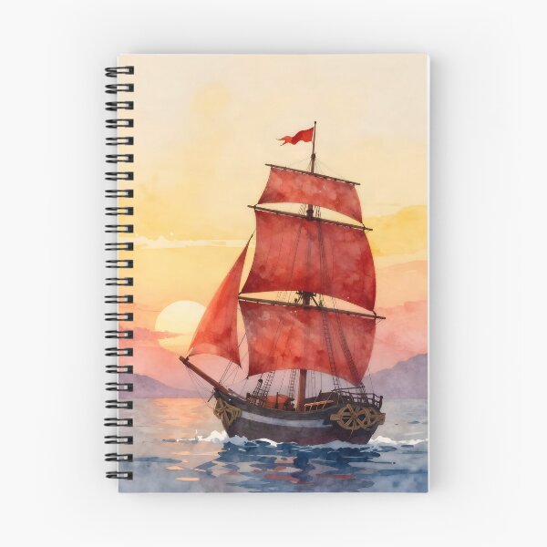 Item preview, Scarlet Sails at Sunset Watercolor designed and sold by Serene Strokes Art.