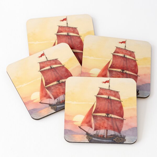 Item preview, Scarlet Sails at Sunset Watercolor designed and sold by Serene Strokes Art.