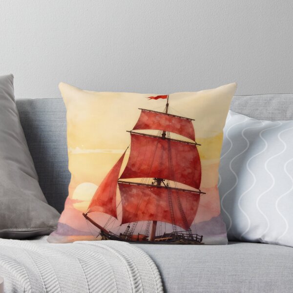 Item preview, Scarlet Sails at Sunset Watercolor designed and sold by Serene Strokes Art.