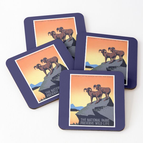 Item preview, US WPA Program Poster | The National Parks Preserve Wildlife W/ Rams and the Sunrise | 1939 designed and sold by Vintage Poster Supply.