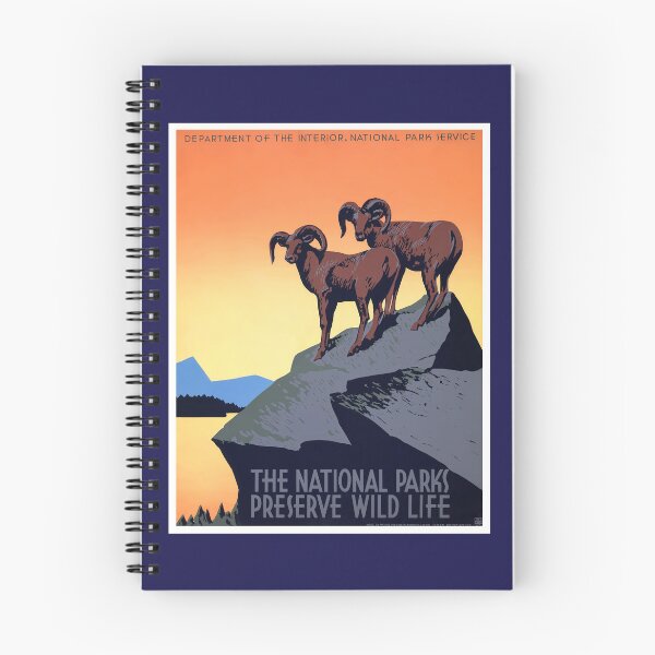 Item preview, US WPA Program Poster | The National Parks Preserve Wildlife W/ Rams and the Sunrise | 1939 designed and sold by Vintage Poster Supply.
