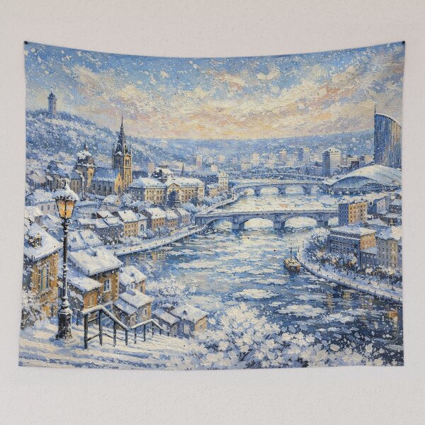 Item preview, Liège in Belgium painting – A Winter Scene in This Beautiful European City. designed and sold by GalleryKauffeld.