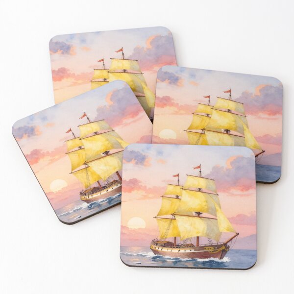 Item preview, Golden Sails: Vintage Vessel at Sunrise designed and sold by Serene Strokes Art.