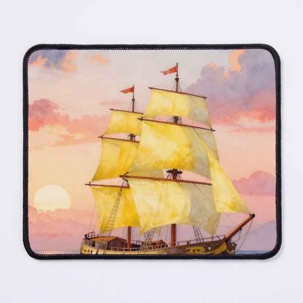 Item preview, Golden Sails: Vintage Vessel at Sunrise designed and sold by Serene Strokes Art.