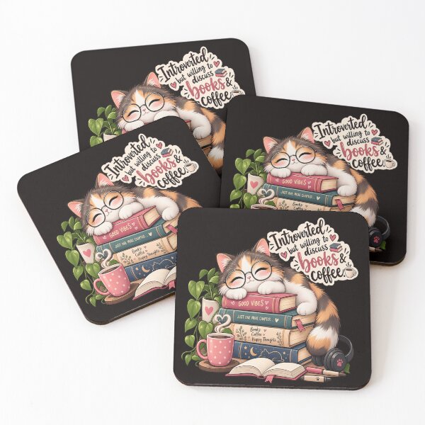 Item preview, Introverted But Willing To Discuss Books And Coffee Cute Cat Sticker designed and sold by Salwastore.