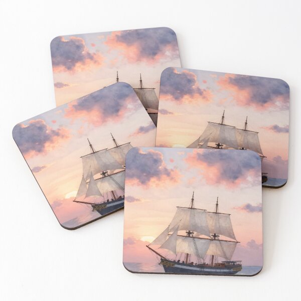 Item preview, White Sails under Pink Clouds: Sunset Cruise designed and sold by Serene Strokes Art.