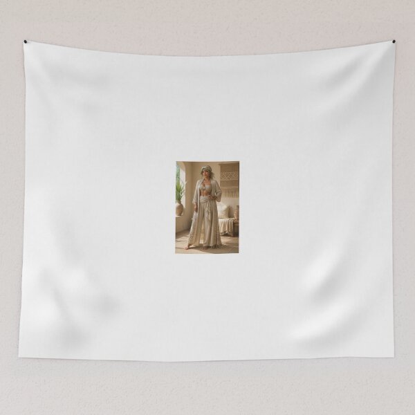 Item preview, Woman in beige linen outfit and headscarf designed and sold by CathryneDelamort.