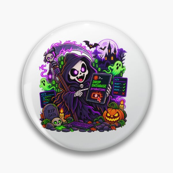 Item preview, Grim Reaper Drop Database Spooky Programmer Halloween T-Shirt and Sticker designed and sold by PixelForge Studio2.